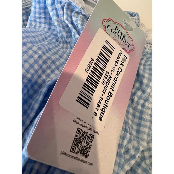NWT Pink Coconut Blue Gingham Lace Mini Dress Coquette Cottagecore size M - Picture 8 of 12